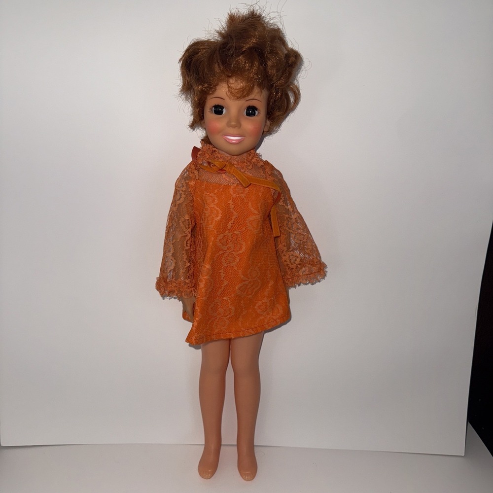 Vintage 1969 Crissy Doll Ideal Toy Company Original Orange Lace Dress